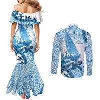 New Zealand Sailing Couples Matching Mermaid Dress and Long Sleeve Button Shirt Aotearoa Yacht Racing - Born To Sail LT14 - Polynesian Pride