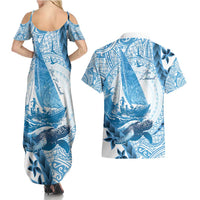 New Zealand Sailing Couples Matching Summer Maxi Dress and Hawaiian Shirt Aotearoa Yacht Racing - Born To Sail LT14 - Polynesian Pride