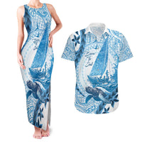 New Zealand Sailing Couples Matching Tank Maxi Dress and Hawaiian Shirt Aotearoa Yacht Racing - Born To Sail LT14 Blue - Polynesian Pride