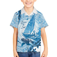 New Zealand Sailing Family Matching Long Sleeve Bodycon Dress and Hawaiian Shirt Aotearoa Yacht Racing - Born To Sail LT14 Son's Shirt Blue - Polynesian Pride