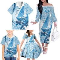New Zealand Sailing Family Matching Off The Shoulder Long Sleeve Dress and Hawaiian Shirt Aotearoa Yacht Racing - Born To Sail LT14 - Polynesian Pride