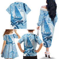 New Zealand Sailing Family Matching Off The Shoulder Long Sleeve Dress and Hawaiian Shirt Aotearoa Yacht Racing - Born To Sail LT14 - Polynesian Pride