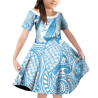 New Zealand Sailing Family Matching Off Shoulder Short Dress and Hawaiian Shirt Aotearoa Yacht Racing - Born To Sail LT14 Daughter's Dress Blue - Polynesian Pride