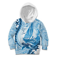 New Zealand Sailing Kid Hoodie Aotearoa Yacht Racing - Born To Sail LT14 Hoodie Blue - Polynesian Pride