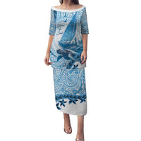 New Zealand Sailing Puletasi Aotearoa Yacht Racing - Born To Sail LT14 Long Dress Blue - Polynesian Pride