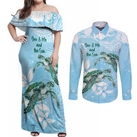 Personalised Polynesia Valentine's Day Couples Matching Off Shoulder Maxi Dress and Long Sleeve Button Shirt SeaTurtle Couple Polynesian - Fairy Sparkles Color LT14 Blue - Polynesian Pride