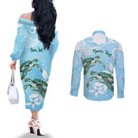 Personalised Polynesia Valentine's Day Couples Matching Off The Shoulder Long Sleeve Dress and Long Sleeve Button Shirt SeaTurtle Couple Polynesian - Fairy Sparkles Color LT14 - Polynesian Pride