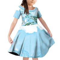 Personalised Polynesia Valentine's Day Family Matching Off Shoulder Short Dress and Hawaiian Shirt SeaTurtle Couple Polynesian - Fairy Sparkles Color LT14 Daughter's Dress Blue - Polynesian Pride