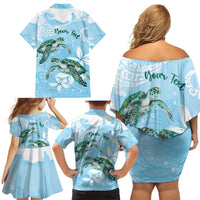 Personalised Polynesia Valentine's Day Family Matching Off Shoulder Short Dress and Hawaiian Shirt SeaTurtle Couple Polynesian - Fairy Sparkles Color LT14 - Polynesian Pride