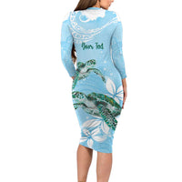 Personalised Polynesia Valentine's Day Long Sleeve Bodycon Dress SeaTurtle Couple Polynesian - Fairy Sparkles Color LT14 - Polynesian Pride