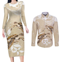 Happy Valentine's Day Polynesia Couples Matching Long Sleeve Bodycon Dress and Long Sleeve Button Shirt SeaTurtle Couple Polynesian - Pollinate Color LT14 Beige - Polynesian Pride