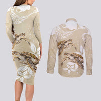 Happy Valentine's Day Polynesia Couples Matching Long Sleeve Bodycon Dress and Long Sleeve Button Shirt SeaTurtle Couple Polynesian - Pollinate Color LT14 - Polynesian Pride