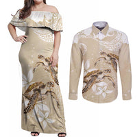 Happy Valentine's Day Polynesia Couples Matching Off Shoulder Maxi Dress and Long Sleeve Button Shirt SeaTurtle Couple Polynesian - Pollinate Color LT14 Beige - Polynesian Pride
