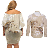 Happy Valentine's Day Polynesia Couples Matching Off Shoulder Short Dress and Long Sleeve Button Shirt SeaTurtle Couple Polynesian - Pollinate Color LT14 - Polynesian Pride