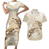 Happy Valentine's Day Polynesia Couples Matching Short Sleeve Bodycon Dress and Hawaiian Shirt SeaTurtle Couple Polynesian - Pollinate Color LT14 Beige - Polynesian Pride