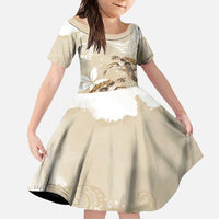 Happy Valentine's Day Polynesia Family Matching Off Shoulder Maxi Dress and Hawaiian Shirt SeaTurtle Couple Polynesian - Pollinate Color LT14 Daughter's Dress Beige - Polynesian Pride