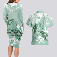 Happy Valentine's Day Polynesia Couples Matching Long Sleeve Bodycon Dress and Hawaiian Shirt SeaTurtle Couple Polynesian - Green Lester Color LT14 - Polynesian Pride