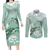 Happy Valentine's Day Polynesia Couples Matching Long Sleeve Bodycon Dress and Long Sleeve Button Shirt SeaTurtle Couple Polynesian - Green Lester Color LT14 Green - Polynesian Pride