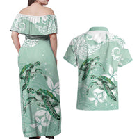 Happy Valentine's Day Polynesia Couples Matching Off Shoulder Maxi Dress and Hawaiian Shirt SeaTurtle Couple Polynesian - Green Lester Color LT14 - Polynesian Pride