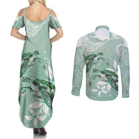 Happy Valentine's Day Polynesia Couples Matching Summer Maxi Dress and Long Sleeve Button Shirt SeaTurtle Couple Polynesian - Green Lester Color LT14 - Polynesian Pride