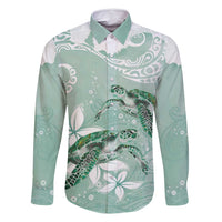 Happy Valentine's Day Polynesia Family Matching Off Shoulder Short Dress and Hawaiian Shirt SeaTurtle Couple Polynesian - Green Lester Color LT14 Dad's Shirt - Long Sleeve Green - Polynesian Pride