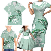 Happy Valentine's Day Polynesia Family Matching Short Sleeve Bodycon Dress and Hawaiian Shirt SeaTurtle Couple Polynesian - Green Lester Color LT14 - Polynesian Pride