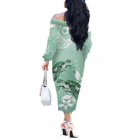 Happy Valentine's Day Polynesia Off The Shoulder Long Sleeve Dress SeaTurtle Couple Polynesian - Green Lester Color LT14 - Polynesian Pride