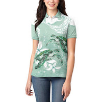 Happy Valentine's Day Polynesia Women Polo Shirt SeaTurtle Couple Polynesian - Green Lester Color LT14 - Polynesian Pride