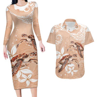 Happy Valentine's Day Polynesia Couples Matching Long Sleeve Bodycon Dress and Hawaiian Shirt SeaTurtle Couple Polynesian - Desert Sand Color LT14 Desert Sand - Polynesian Pride