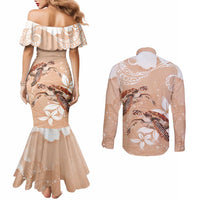 Happy Valentine's Day Polynesia Couples Matching Mermaid Dress and Long Sleeve Button Shirt SeaTurtle Couple Polynesian - Desert Sand Color LT14 - Polynesian Pride