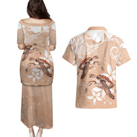 Happy Valentine's Day Polynesia Couples Matching Puletasi and Hawaiian Shirt SeaTurtle Couple Polynesian - Desert Sand Color LT14 - Polynesian Pride