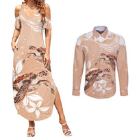 Happy Valentine's Day Polynesia Couples Matching Summer Maxi Dress and Long Sleeve Button Shirt SeaTurtle Couple Polynesian - Desert Sand Color LT14 Desert Sand - Polynesian Pride