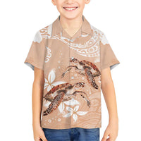 Happy Valentine's Day Polynesia Family Matching Short Sleeve Bodycon Dress and Hawaiian Shirt SeaTurtle Couple Polynesian - Desert Sand Color LT14 Son's Shirt Desert Sand - Polynesian Pride