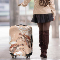 Happy Valentine's Day Polynesia Luggage Cover SeaTurtle Couple Polynesian - Desert Sand Color