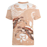 Happy Valentine's Day Polynesia Women V-Neck T-Shirt SeaTurtle Couple Polynesian - Desert Sand Color LT14 - Polynesian Pride