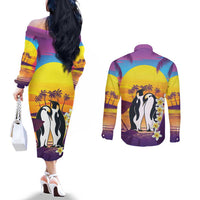 Hawaii Penguin Couple Couples Matching Off The Shoulder Long Sleeve Dress and Long Sleeve Button Shirt You Are My Valentine - Tropical Sunset Vibes LT14 - Polynesian Pride