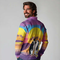 Hawaii Penguin Couple Long Sleeve Polo Shirt You Are My Valentine - Tropical Sunset Vibes LT14 - Polynesian Pride