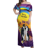 Hawaii Penguin Couple Off Shoulder Maxi Dress You Are My Valentine - Tropical Sunset Vibes LT14 Women Purple - Polynesian Pride