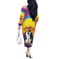 Hawaii Penguin Couple Off The Shoulder Long Sleeve Dress You Are My Valentine - Tropical Sunset Vibes LT14 - Polynesian Pride
