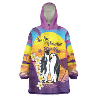 Hawaii Penguin Couple Wearable Blanket Hoodie You Are My Valentine - Tropical Sunset Vibes LT14 One Size Purple - Polynesian Pride