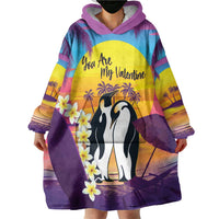 Hawaii Penguin Couple Wearable Blanket Hoodie You Are My Valentine - Tropical Sunset Vibes LT14 - Polynesian Pride