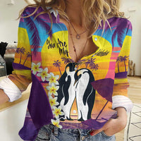Hawaii Penguin Couple Women Casual Shirt You Are My Valentine - Tropical Sunset Vibes LT14 Female Purple - Polynesian Pride