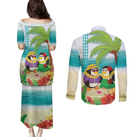 Hawaii Penguin Couple Couples Matching Puletasi and Long Sleeve Button Shirt Hawaiian Kakau - Tropical Summer Vibes LT14 - Polynesian Pride