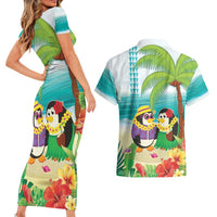 Hawaii Penguin Couple Couples Matching Short Sleeve Bodycon Dress and Hawaiian Shirt Hawaiian Kakau - Tropical Summer Vibes LT14 - Polynesian Pride