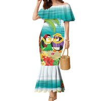 Hawaii Penguin Couple Family Matching Mermaid Dress and Hawaiian Shirt Hawaiian Kakau - Tropical Summer Vibes LT14 Mom's Dress Cyan - Polynesian Pride