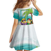 Hawaii Penguin Couple Kid Short Sleeve Dress Hawaiian Kakau - Tropical Summer Vibes LT14 - Polynesian Pride