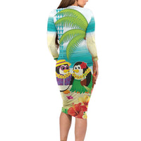 Hawaii Penguin Couple Long Sleeve Bodycon Dress Hawaiian Kakau - Tropical Summer Vibes LT14 - Polynesian Pride