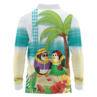 Hawaii Penguin Couple Long Sleeve Polo Shirt Hawaiian Kakau - Tropical Summer Vibes LT14 - Polynesian Pride