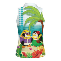 Hawaii Penguin Couple Women Sleeveless Polo Shirt Hawaiian Kakau - Tropical Summer Vibes LT14 - Polynesian Pride