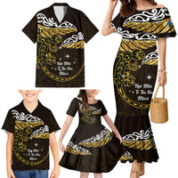 New Zealand Matariki Family Matching Mermaid Dress and Hawaiian Shirt Maori New Year Silver Fern And Lizard - Gold LT14 - Polynesian Pride